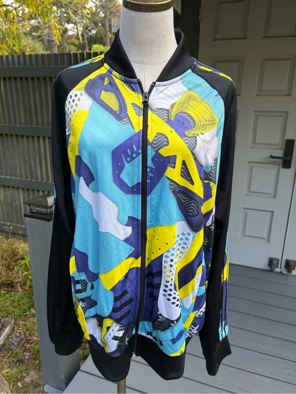 Adidas Graphic Zip-Up Jacket in Turquoise, Yellow & Black - Picture 1 of 8